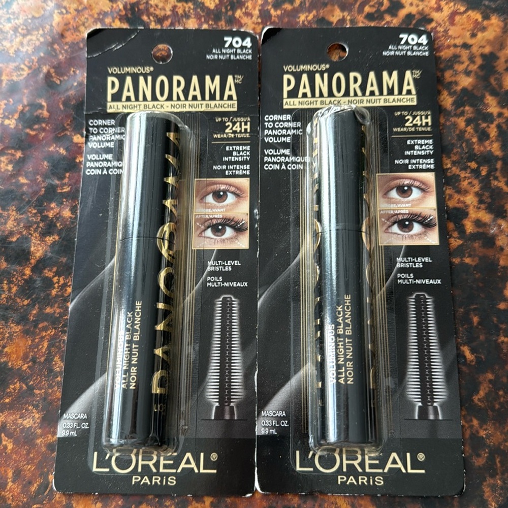 L’Oréal (2) Voluminous Panorama 24 Hour All Night Black(704) Mascara-New in Box